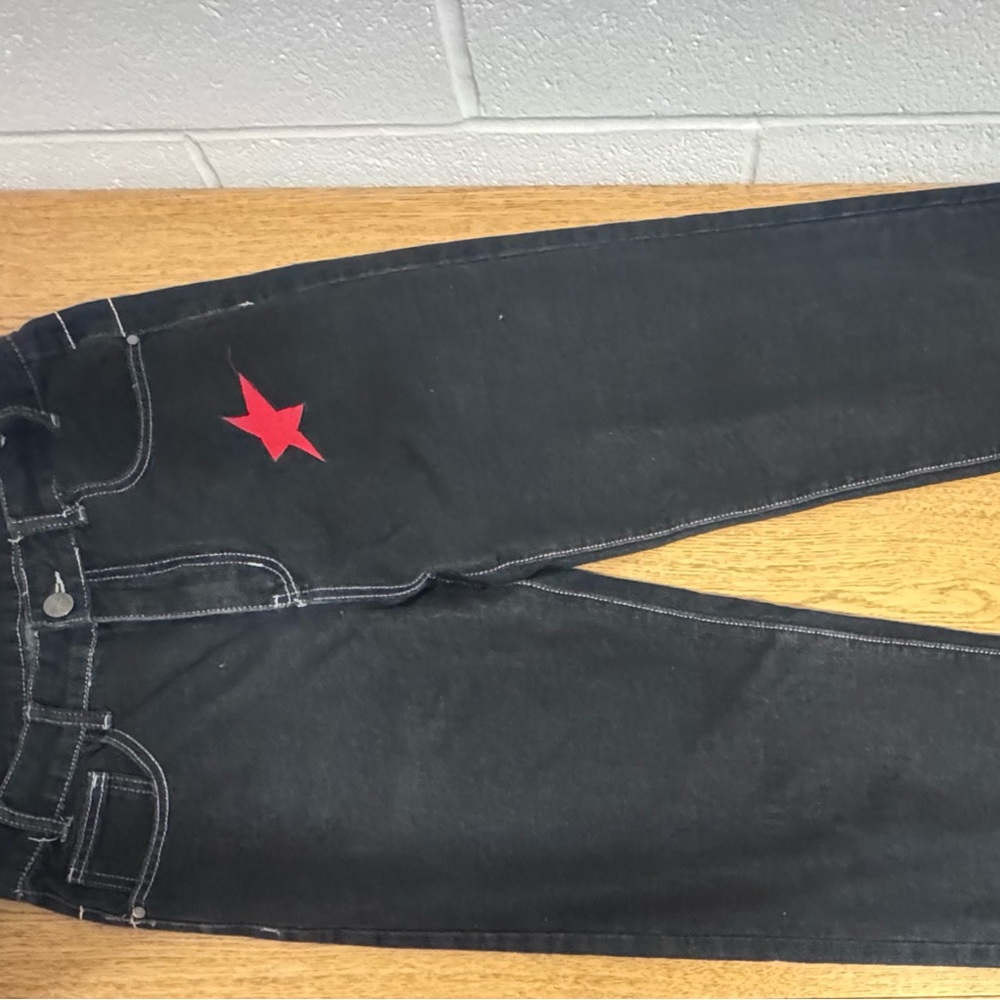Black Men’s Jeans with Red Star Accent